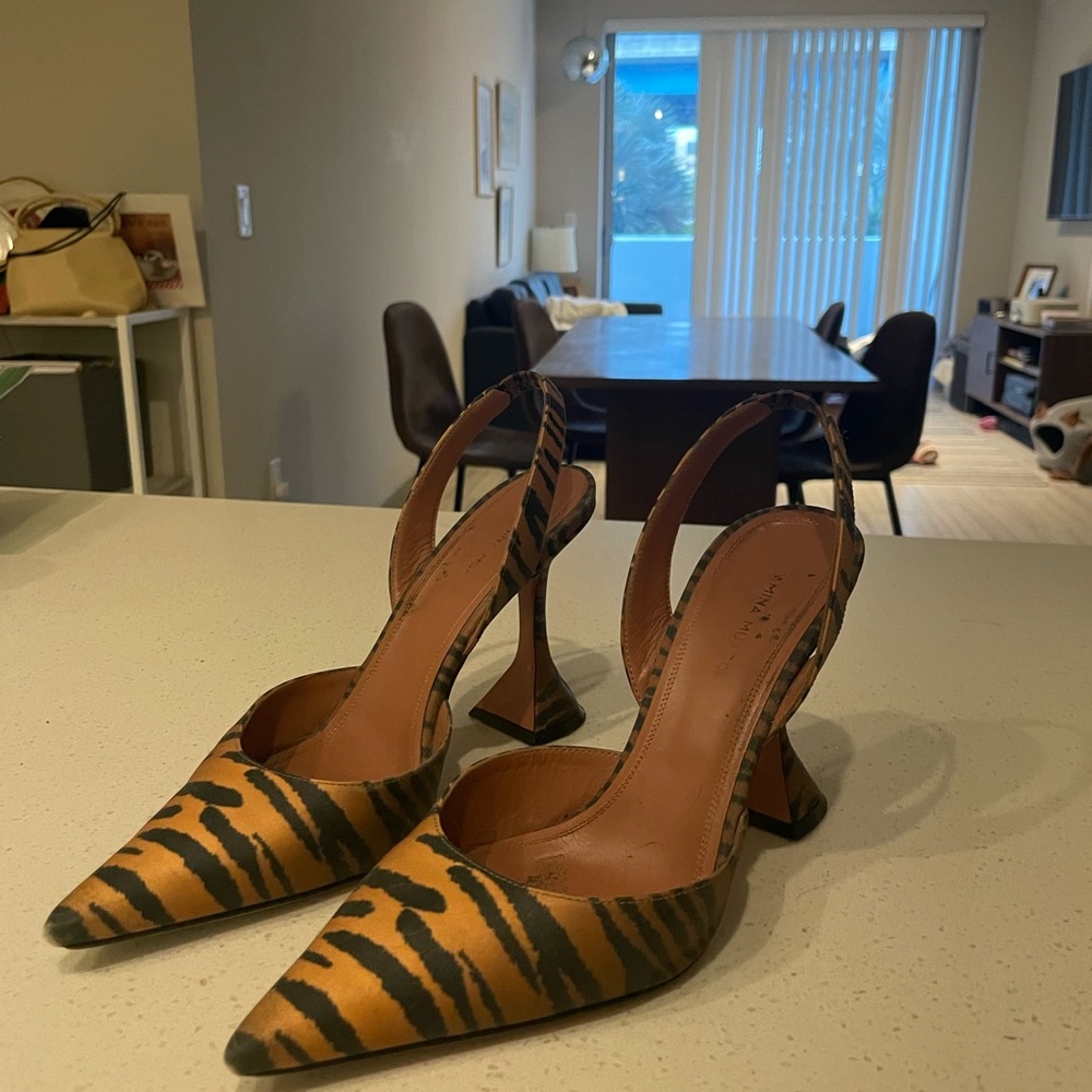 Amina Muaddi Yellow Tiger Holli Sling Heels